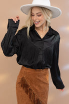 Satin Shirt Blouse with Chevron Fringe - RARA Boutique 