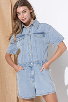 Washed Denim Overall Romper - RARA Boutique 