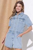 Washed Denim Overall Romper - RARA Boutique 