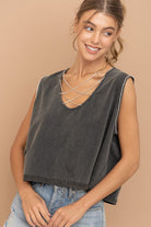 Mineral Washed Rhinestone Tank - RARA Boutique 