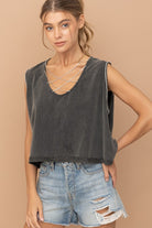 Mineral Washed Rhinestone Tank - RARA Boutique 