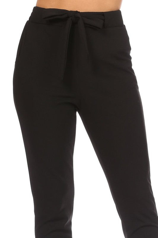 Black Knit Crepe High Waist Paperbag Waist Pants - Rara Boutique 