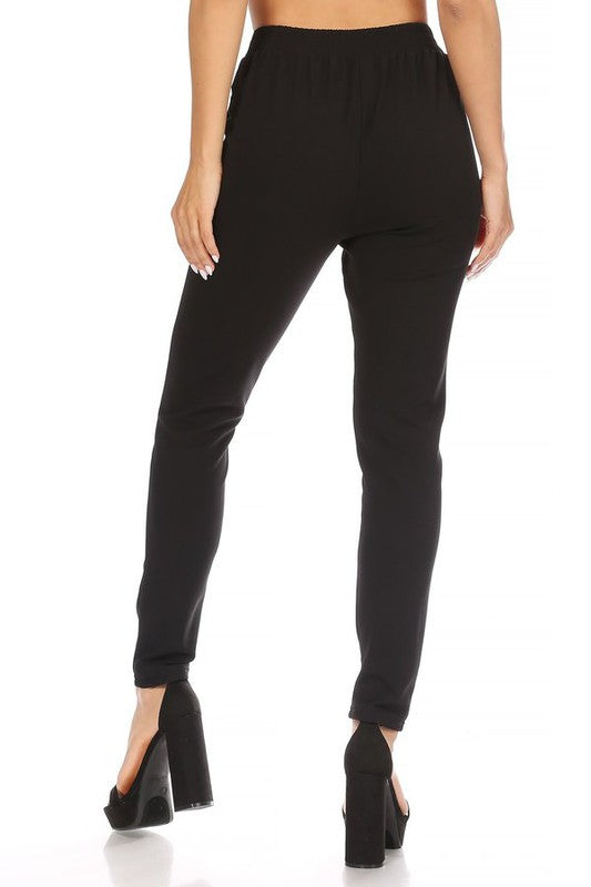 Black Knit Crepe High Waist Paperbag Waist Pants - Rara Boutique 