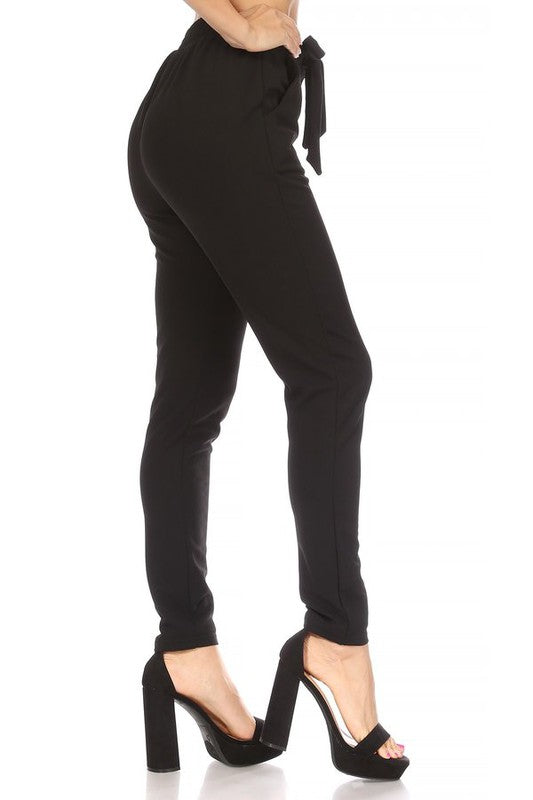 Black Knit Crepe High Waist Paperbag Waist Pants - Rara Boutique 
