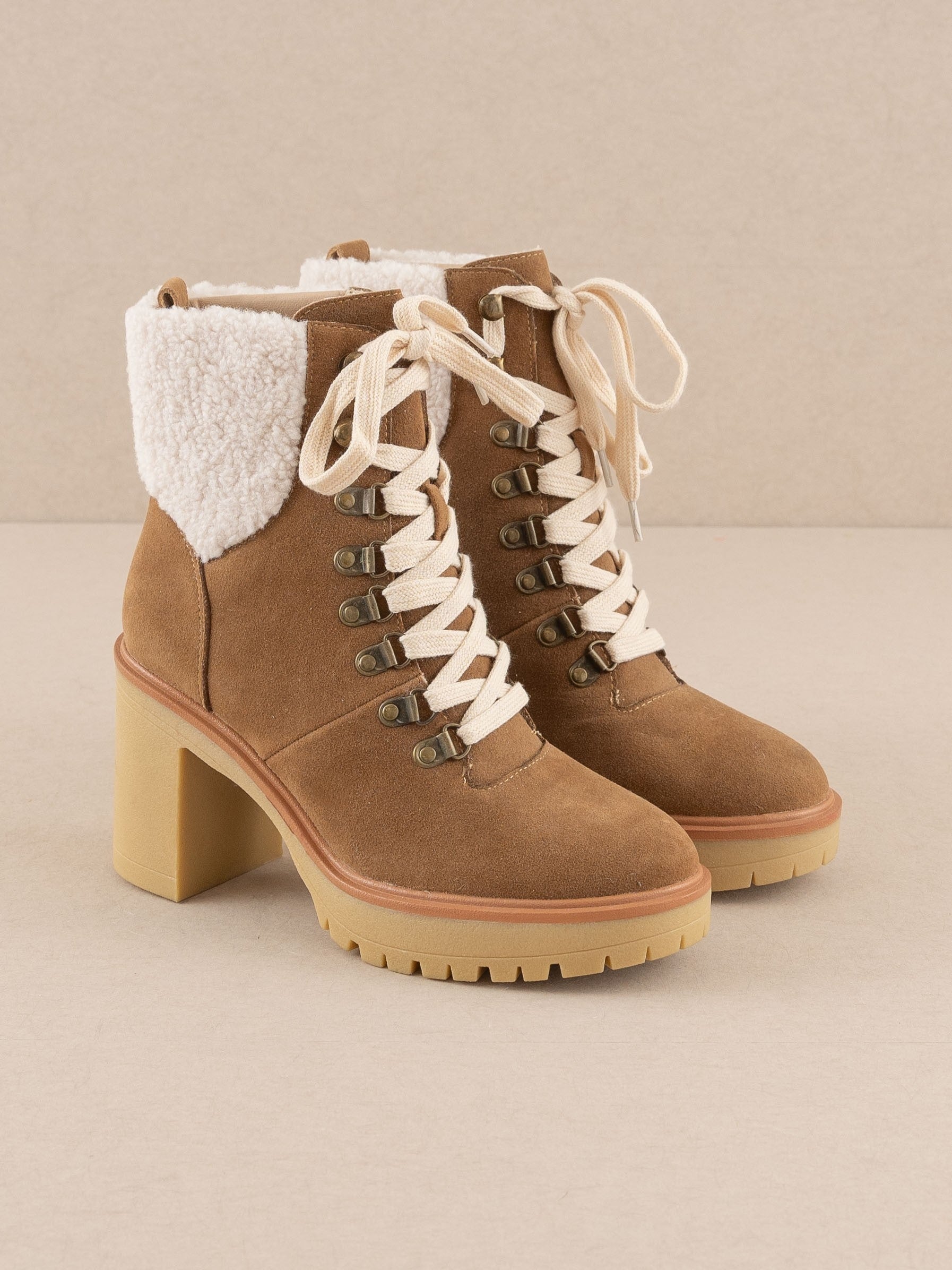 Heeled Platform Lace Up Shearling Boots Oasis Society RARA Boutique