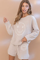 Cozy Soft Happy Face Top with Shorts Set - RARA Boutique 