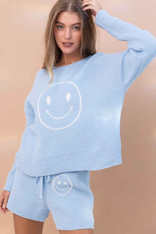 Cozy Soft Happy Face Top with Shorts Set - RARA Boutique 