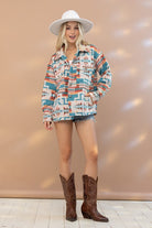 Aztec Western Shacket with Front Pocket- Blue B - RARA Boutique 