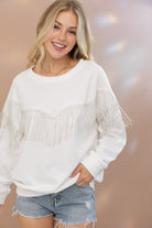 Rhinestone Fringe Pullover Top - RARA Boutique 