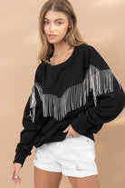 Rhinestone Fringe Pullover Top - RARA Boutique 