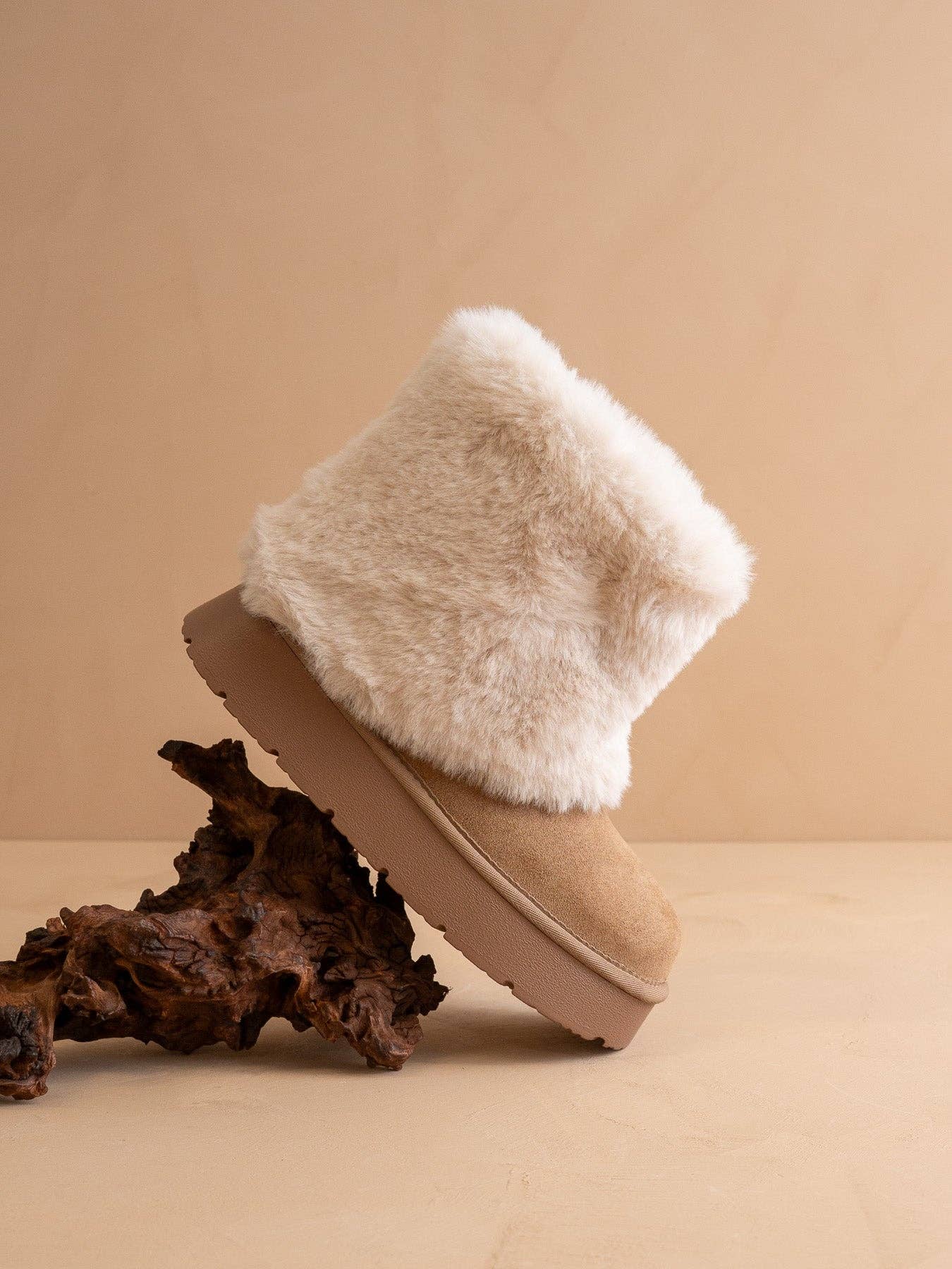 OASIS SOCIETY Johanna Latte Fur Platform Winter Boot with cozy fur lining and thick rubber sole, stylish and warm for winter wear.