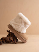 OASIS SOCIETY Johanna Latte Fur Platform Winter Boot with cozy fur lining and thick rubber sole, stylish and warm for winter wear.