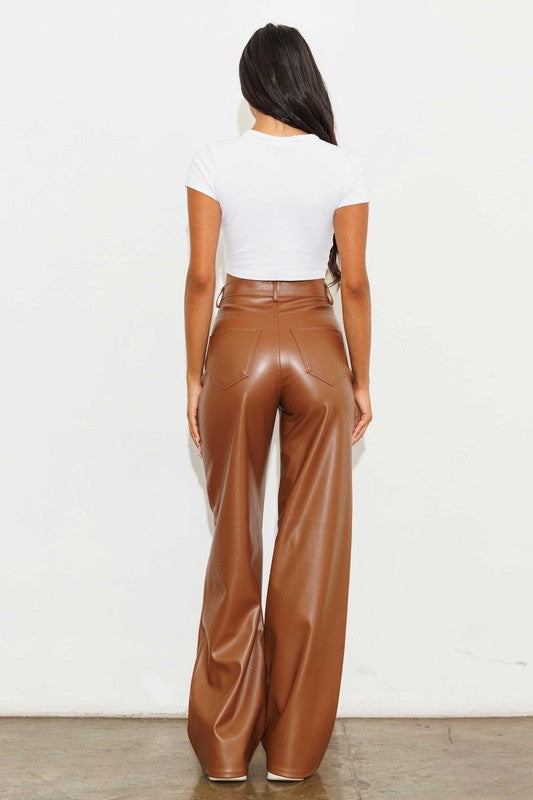 Vegan Leather Wide Leg Pants - RARA Boutique 