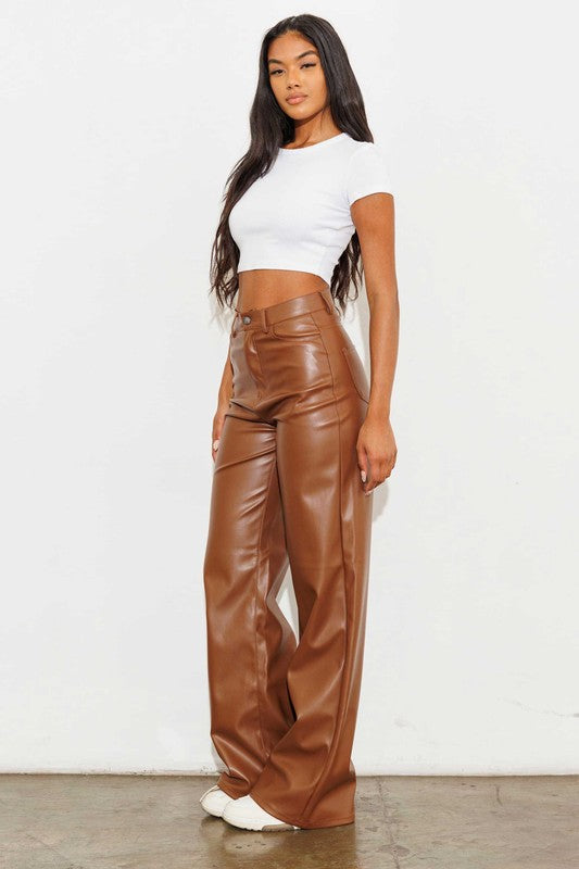 Vegan Leather Wide Leg Pants - RARA Boutique 