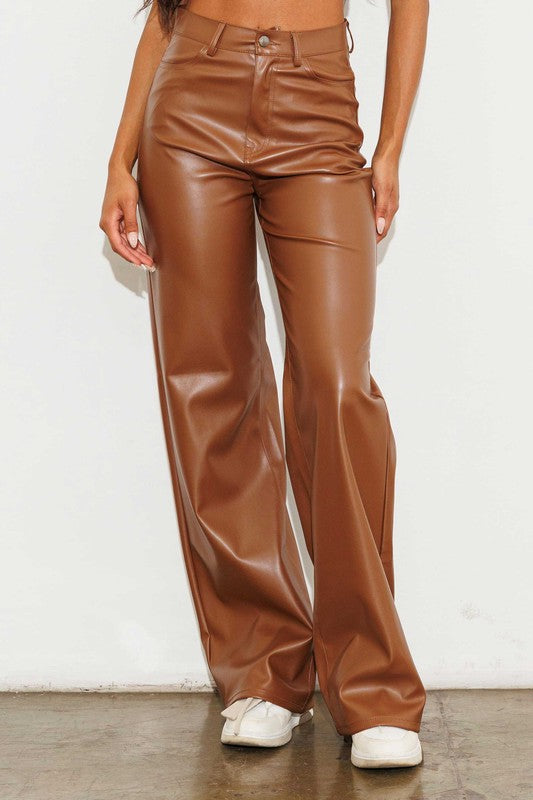 Vegan Leather Wide Leg Pants - RARA Boutique 