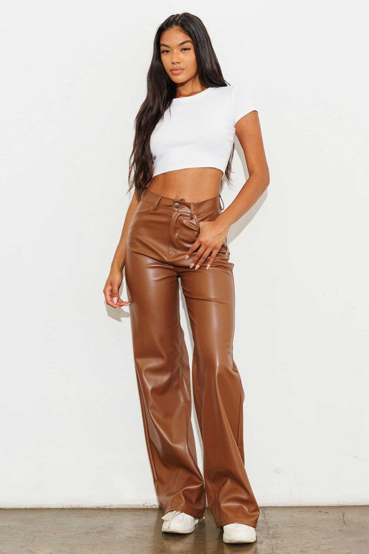 Vegan Leather Wide Leg Pants - RARA Boutique 