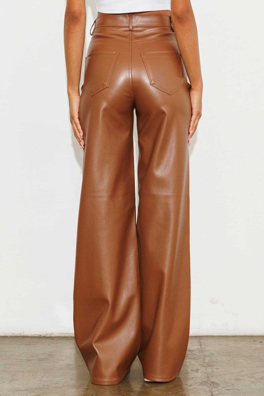 Vegan Leather Wide Leg Pants - RARA Boutique 