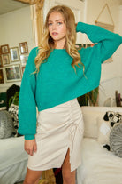 Round Neck Crop Sweater Top With Balloon Sleeves - RARA Boutique 