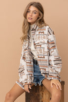 Aztec Western Shacket with Front Pocket- Blue B - RARA Boutique 