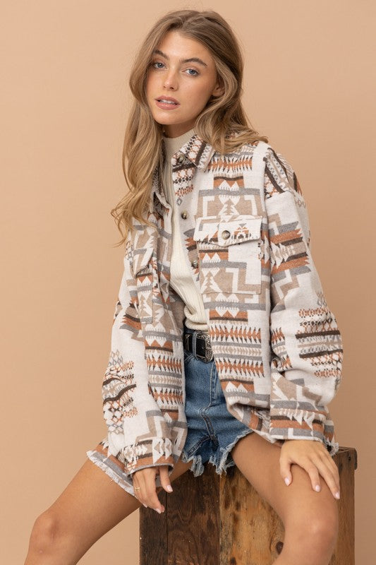 Aztec Western Shacket with Front Pocket- Blue B - RARA Boutique 