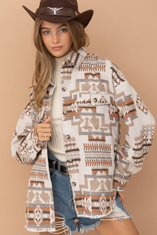 Aztec Western Shacket with Front Pocket- Blue B - RARA Boutique 