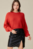 Round Neck Crop Sweater Top With Balloon Sleeves - RARA Boutique 