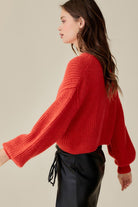 Round Neck Crop Sweater Top With Balloon Sleeves - RARA Boutique 