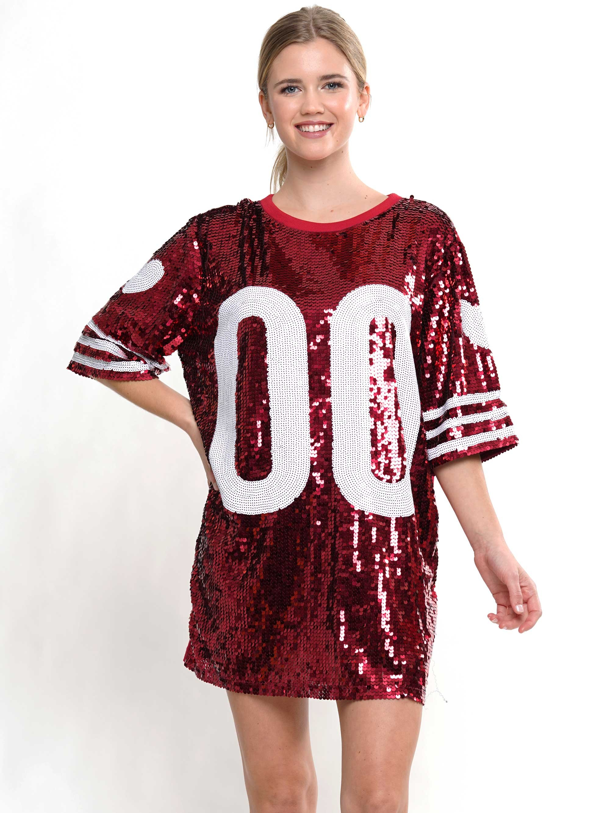 00 Sequin Game Day Jersey T-Shirt Dress Red / One size 00 Sequin Game Day Jersey T-Shirt Dress Red / One size