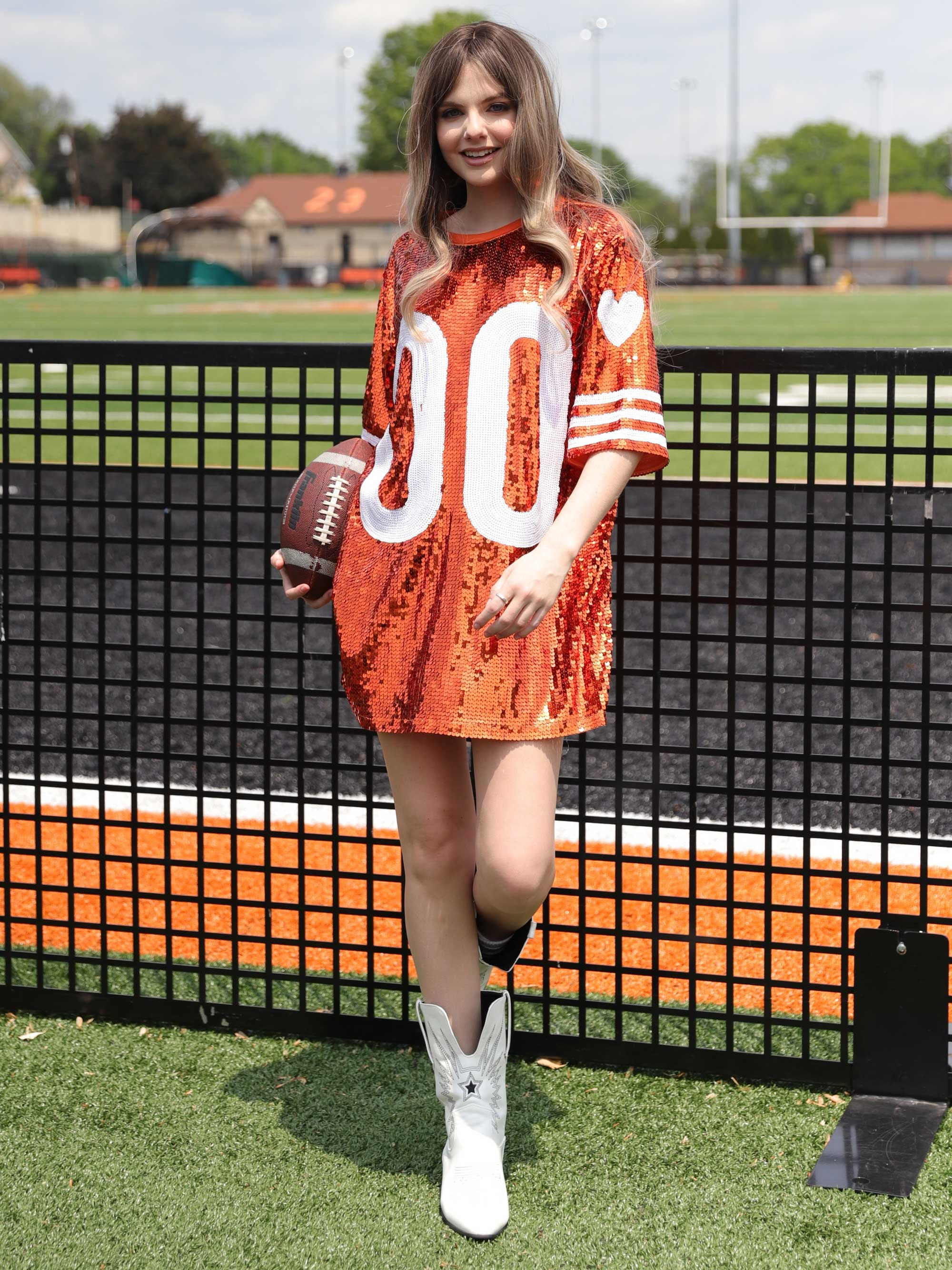 00 Sequin Game Day Jersey T-Shirt Dress Orange / One size