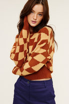 Wavy Checkered Pattern Sweater - RARA Boutique 