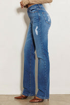 High Rise Subtle Distressed Straight Jeans - RARA Boutique 