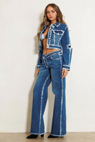 Criss Cross Waist Hand Painted Contrast Hem Wide Leg Jeans - Vibrant M.i.U - RARA Boutique 