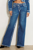 Criss Cross Waist Hand Painted Contrast Hem Wide Leg Jeans - Vibrant M.i.U - RARA Boutique 