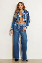 Criss Cross Waist Hand Painted Contrast Hem Wide Leg Jeans - Vibrant M.i.U - RARA Boutique 