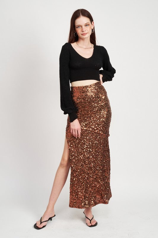 Sequin High Waist Maxi Skirt - RARA Boutique 