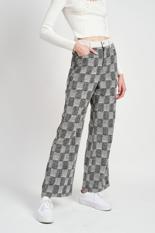 Checkered Pants with Contrast Pockets - RARA Boutique 