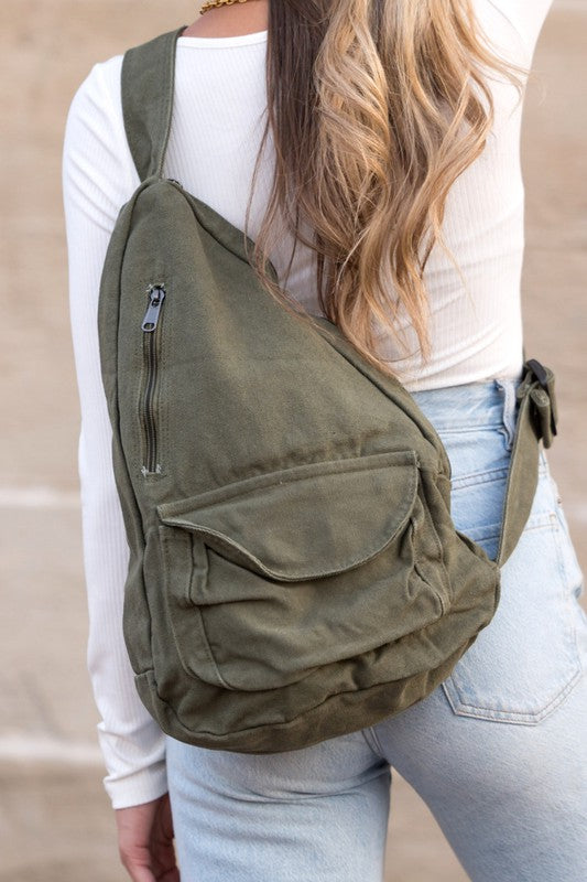 Oversized Canvas Sling Bag - RARA Boutique 