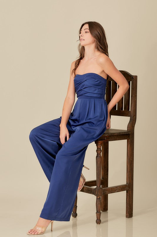 Overlapping Detail Strapless Jumpsuit with Sweetheart Neckline - RARA Boutique 