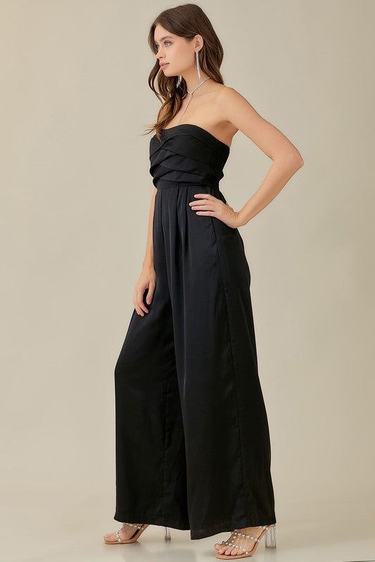 Overlapping Detail Strapless Jumpsuit with Sweetheart Neckline - RARA Boutique 