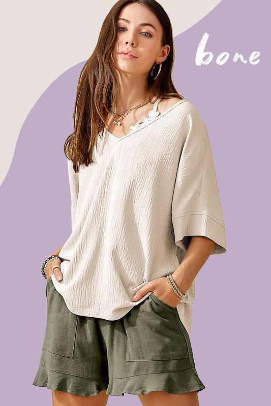 Short Sleeve Top in Oversized Fit with V-Neckline - RARA Boutique 