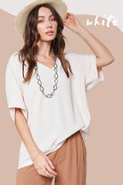 Short Sleeve Top in Oversized Fit with V-Neckline - RARA Boutique 