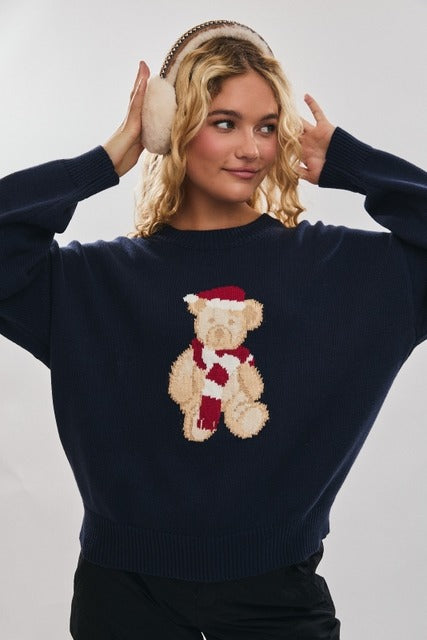 Santa Teddy Bear Long Sleeve Christmas Sweater - Le Lis - RARA Boutique 