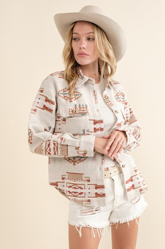 Jacquard Aztec Pattern Shirt Jacket - RARA Boutique 