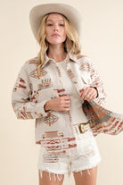 Jacquard Aztec Pattern Shirt Jacket - RARA Boutique 