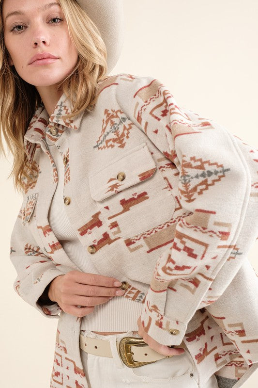 Jacquard Aztec Pattern Shirt Jacket - RARA Boutique 