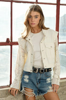 Twill Crop Crochet Sleeve Jacket - RARA Boutique 