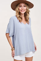 Short Sleeve Top in Oversized Fit with V-Neckline - RARA Boutique 