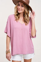 Short Sleeve Top in Oversized Fit with V-Neckline - RARA Boutique 