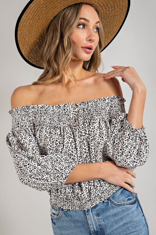 Animal Print Smocked Off the Shoulder Top - eesome - Rara Boutique 