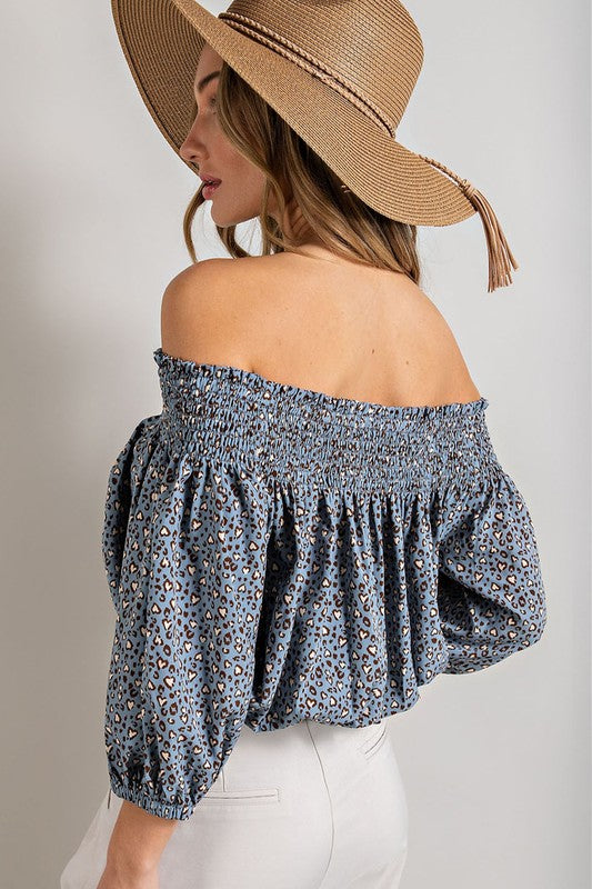 Animal Print Smocked Off the Shoulder Top - eesome - Rara Boutique 